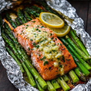 Salmon Asparagus Foil Packs Garlic Butter Sauce Recipe