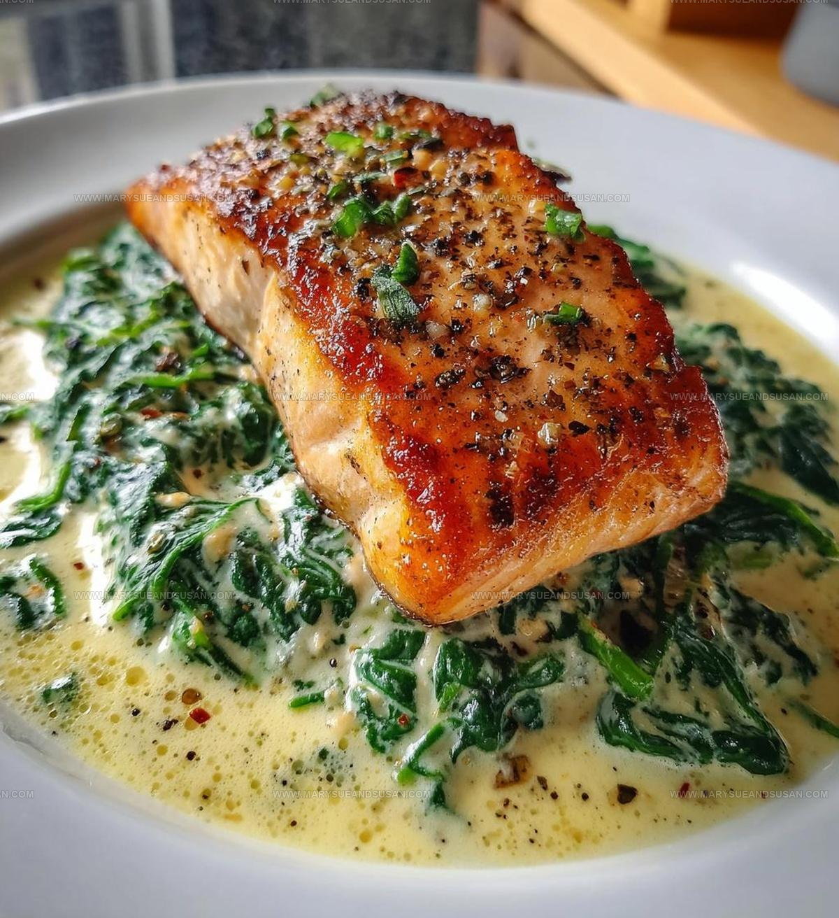 Salmon With Creamy Spinach Sauce Recipe