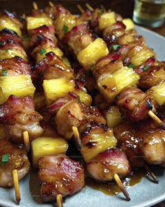 Bacon Pineapple Teriyaki Chicken Skewers Recipe