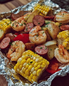 Shrimp, Corn, Potatoes & Sausage Foil Pack Recipe