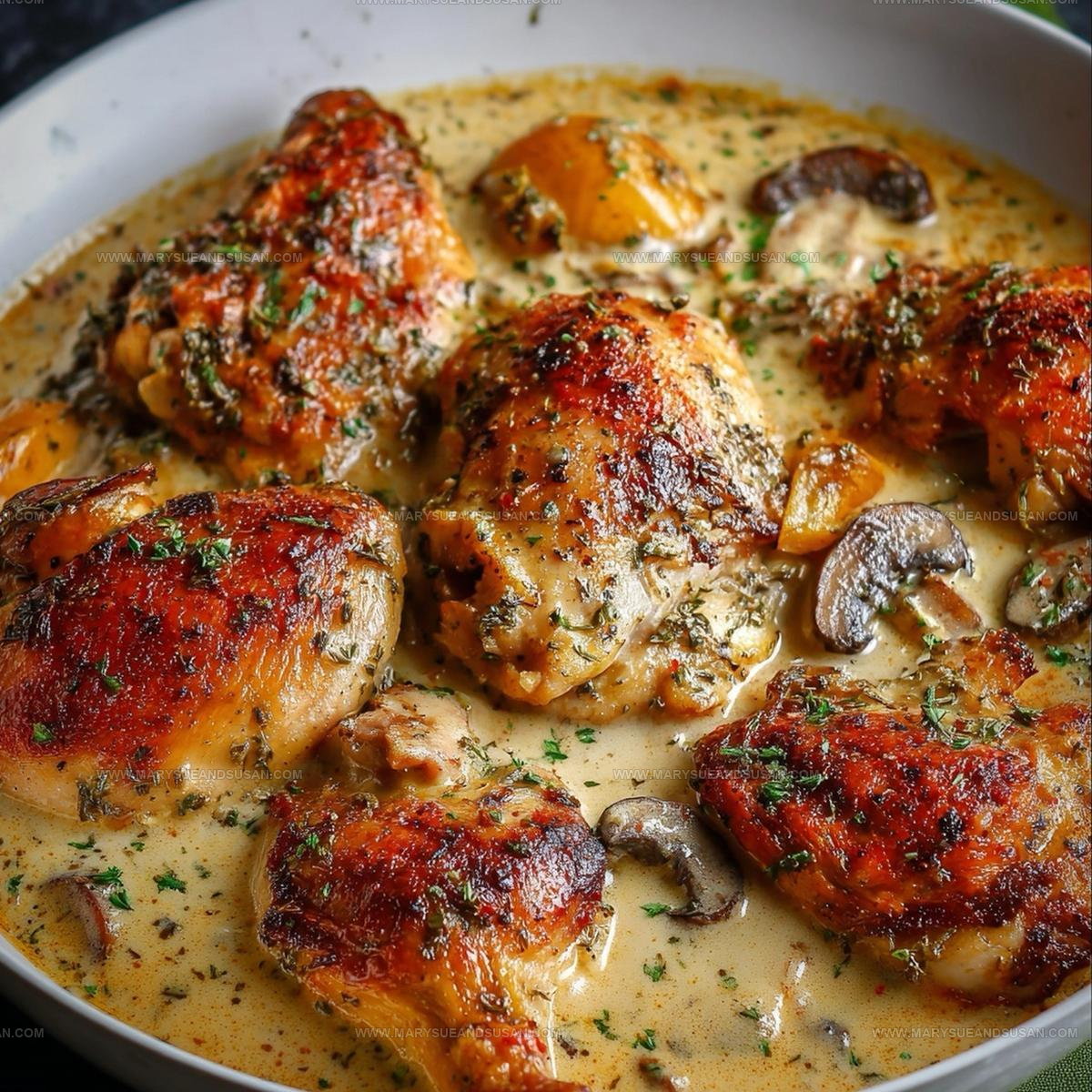 Herb Roasted Chicken White Wine Sauce Mushrooms Potatoes Recipe
