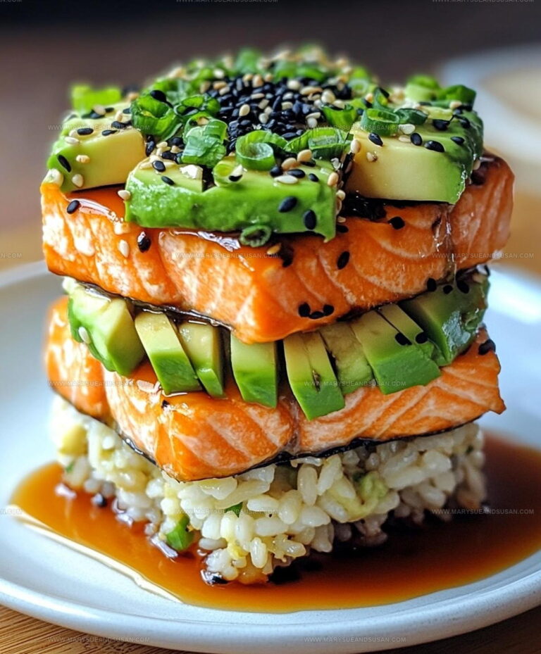 Teriyaki Salmon Avocado Rice Stack Recipe