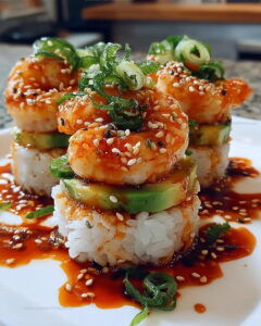 Layered Spicy Shrimp Sushi Stacks Recipe