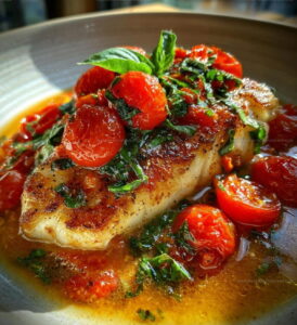 Pan Seared Cod In White Wine Tomato Basil Sauce Recipe