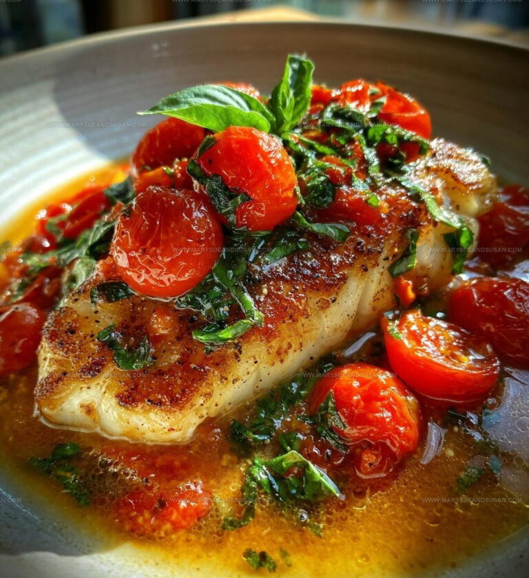 Pan Seared Cod In White Wine Tomato Basil Sauce Recipe