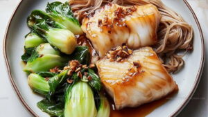 Soy and Sesame Glazed Cod with Charred Bok Choy Recipe