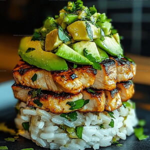 Layered Honey Lime Chicken Avocado Rice Stack Recipe