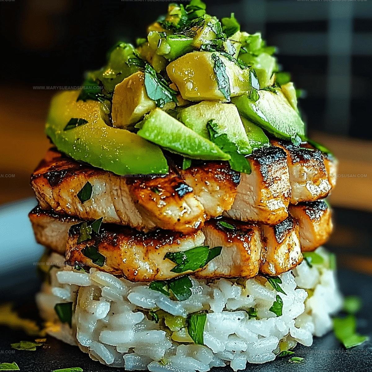 Layered Honey Lime Chicken Avocado Rice Stack Recipe