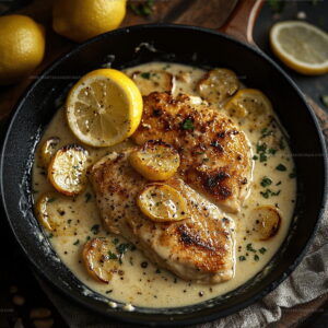 One-Skillet Chicken with Lemon Garlic Cream Sauce Recipe