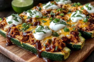 Sticky BBQ Chicken Zucchini Boats Recipe