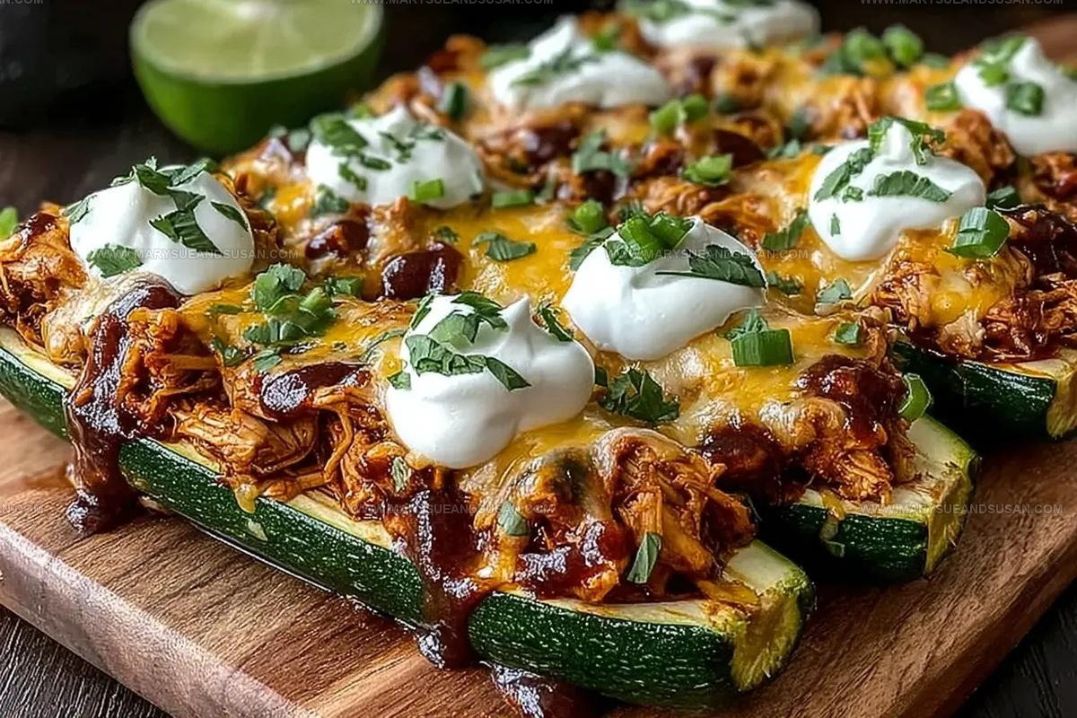 Sticky BBQ Chicken Zucchini Boats Recipe