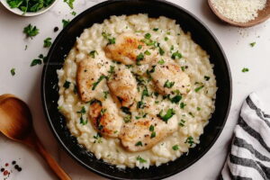 One Pan Creamy Parmesan Chicken And Rice Recipe