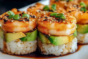 Spicy Layered Shrimp Sushi Stacks Recipe