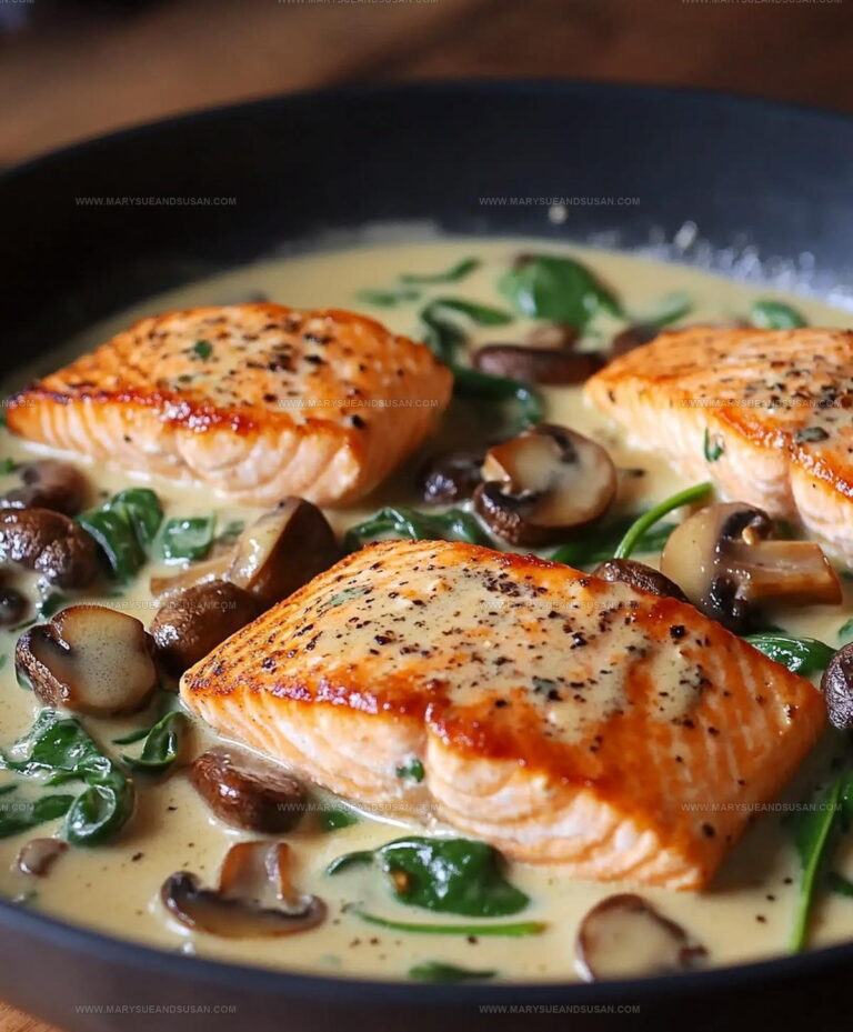 Garlic Butter Salmon Mushrooms Spinach Creamy Sauce Recipe