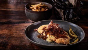 Crispy Chicken Schnitzel with Onion Gravy Recipe