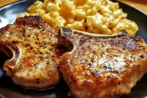 Garlic Parmesan Pork Chops With Cheesy Scalloped Potatoes Recipe