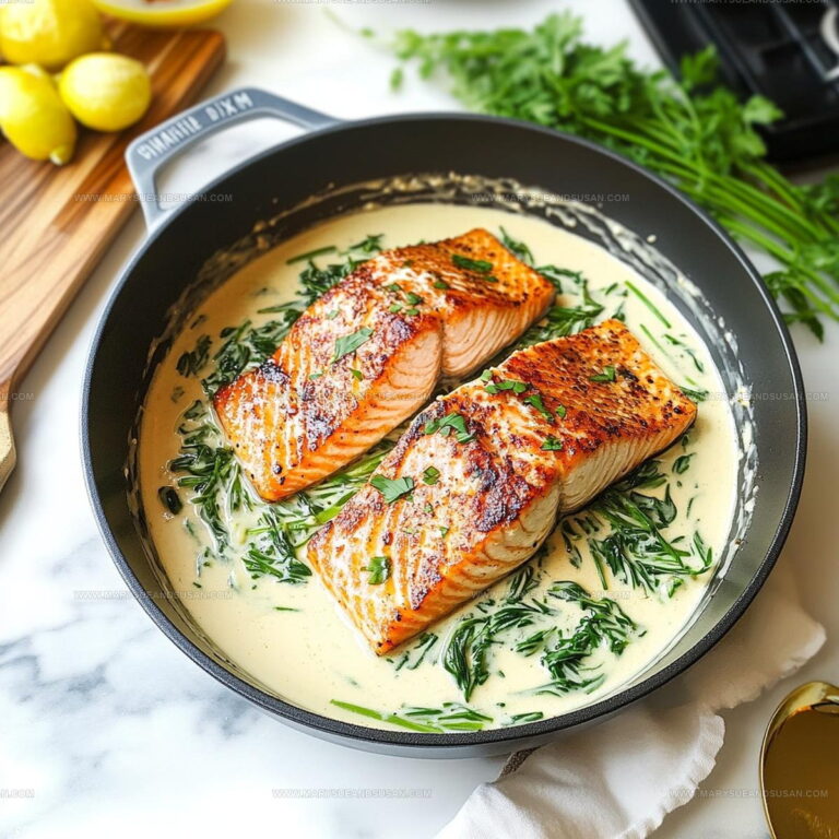 Seared Salmon with Garlic Cream Sauce Recipe