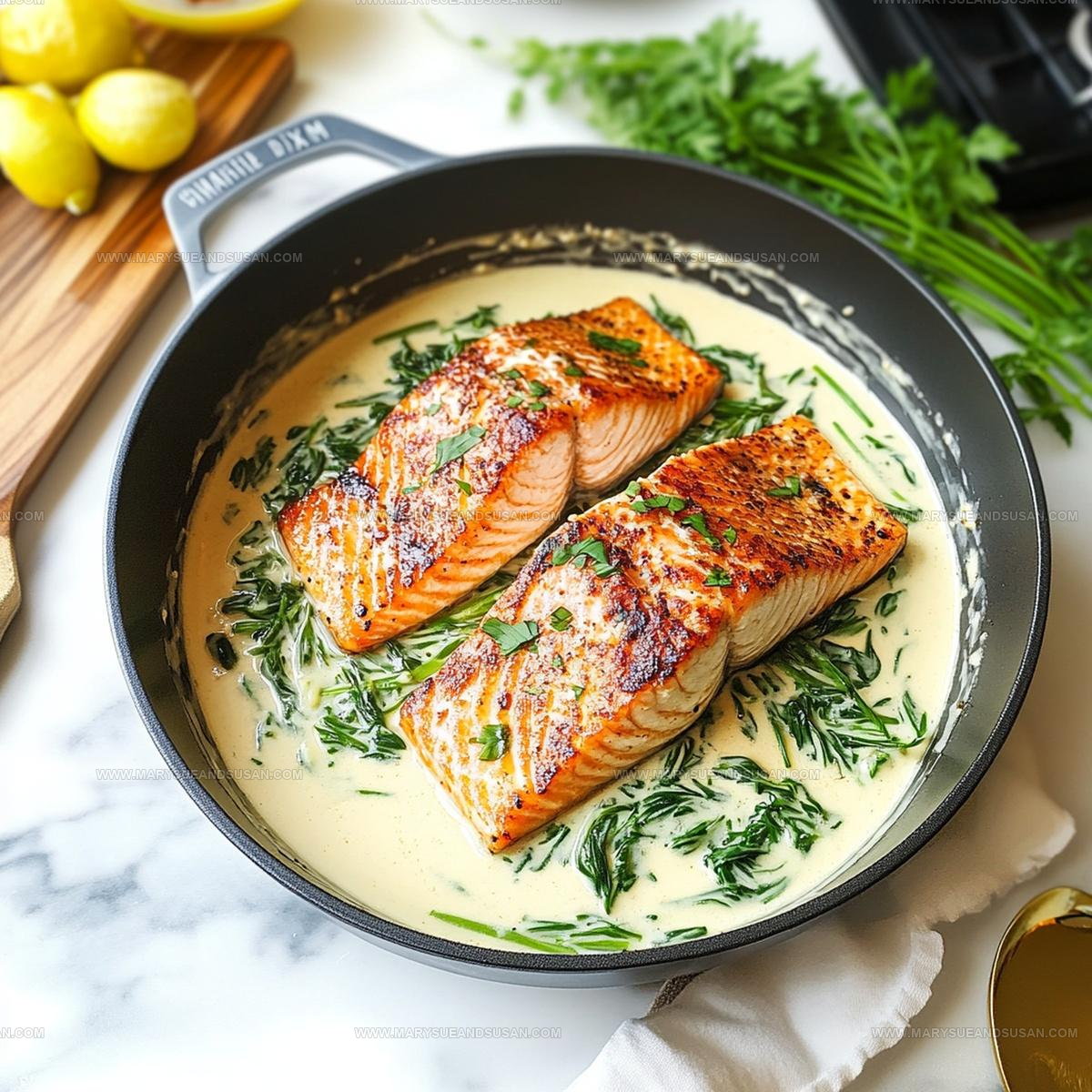 Seared Salmon with Garlic Cream Sauce Recipe