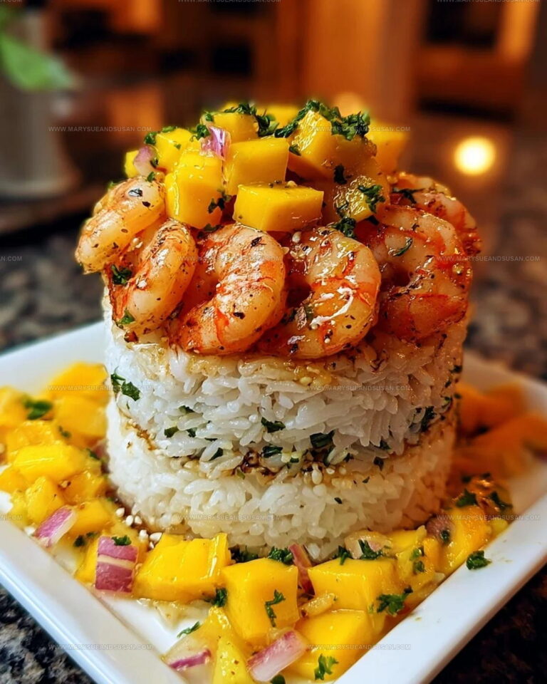 Mango Shrimp Coconut Rice Stack Recipe