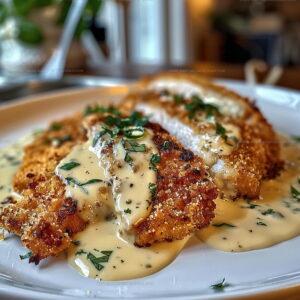 Crispy Parmesan Chicken with Garlic Cream Sauce Recipe