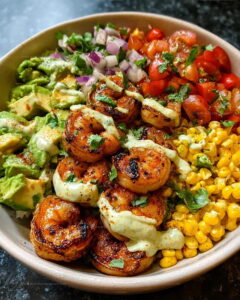 Grilled Shrimp Bowl with Avocado and Corn Salsa Recipe