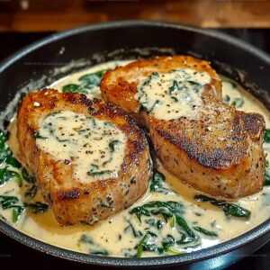 Boneless Pork Chops In Creamy Garlic Spinach Sauce Recipe