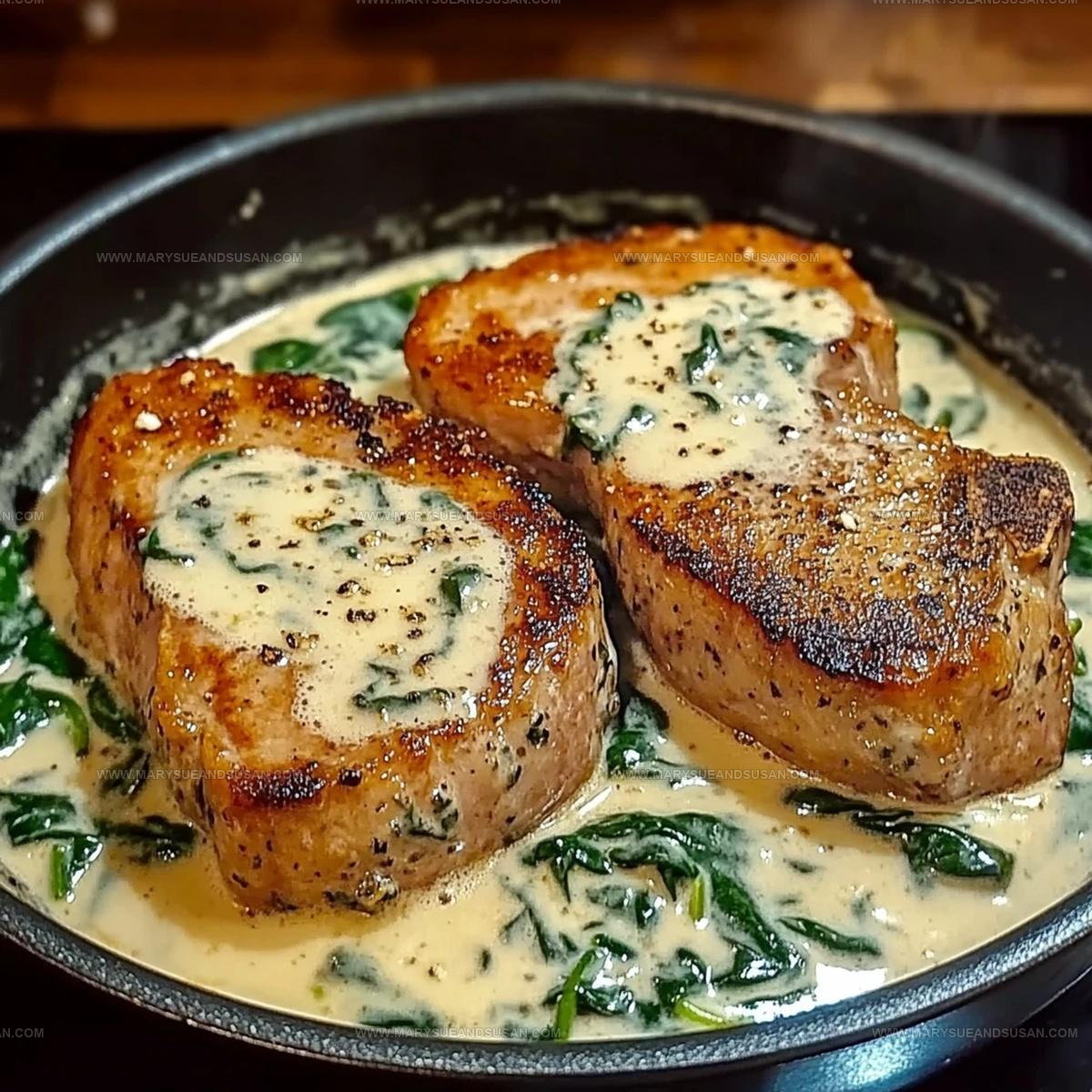 Boneless Pork Chops In Creamy Garlic Spinach Sauce Recipe