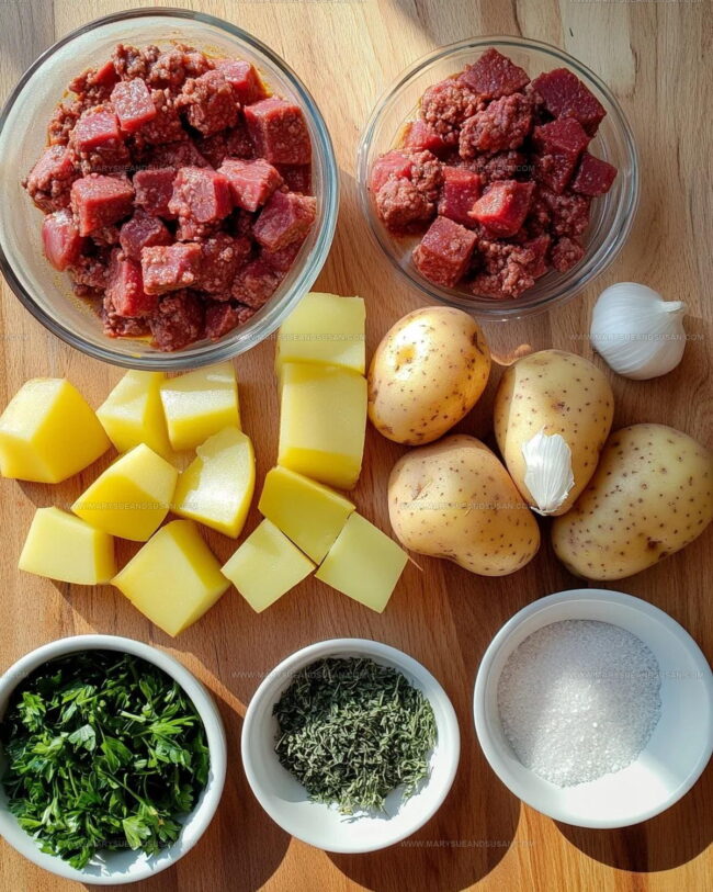 All Ingredients Needed for Ground Beef and Potatoes
